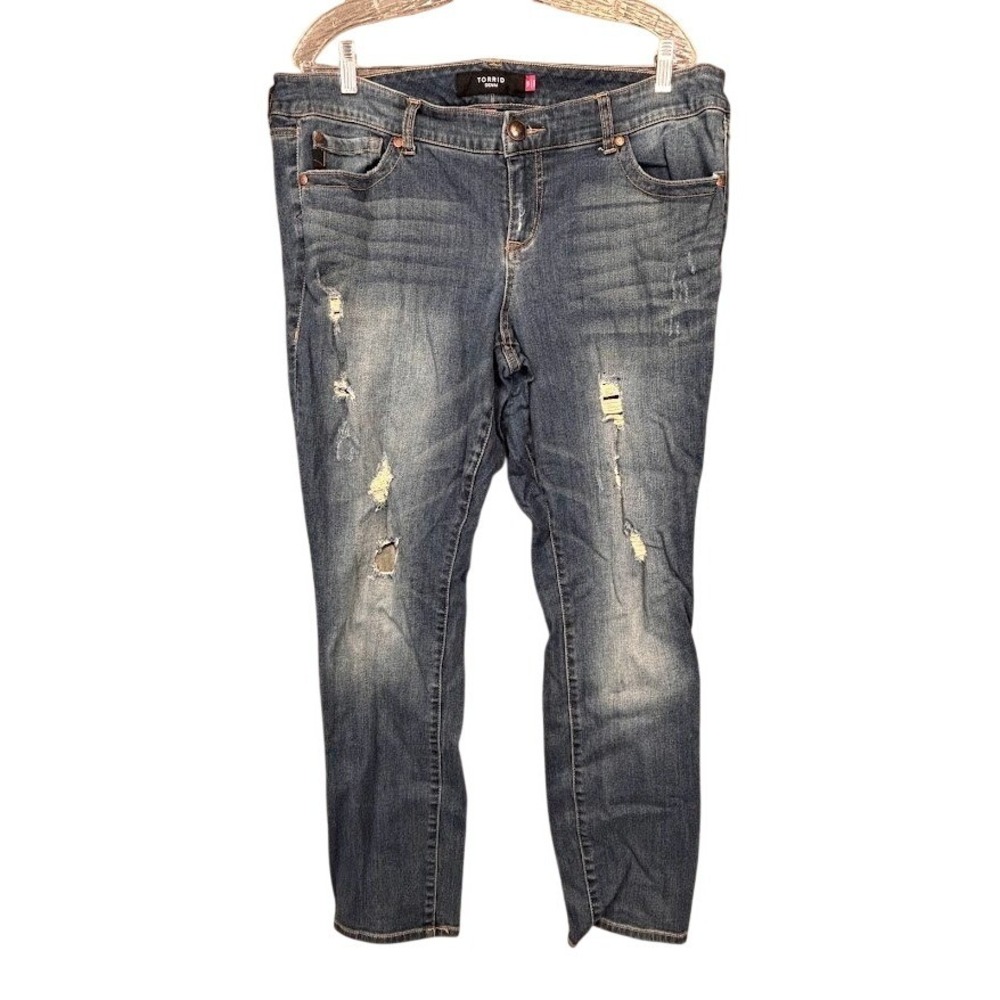 Torrid Denim Womens Plus Size 18 Distressed Skinny Jeans Med Wash Blue Stretch